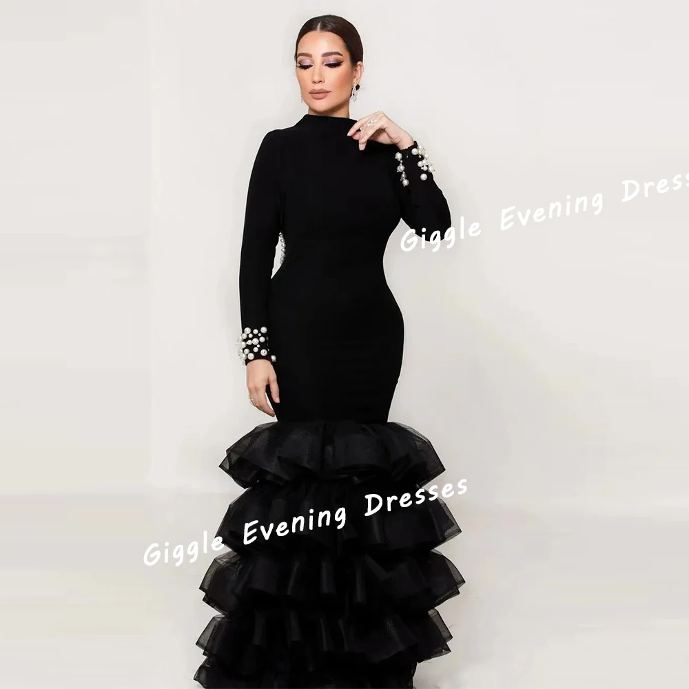 Giggle Crepe Luxury Beading Prom Gown Backless Saudi Arab Floor-Length Fashion Formal Evening Party Dresses for Women 2024