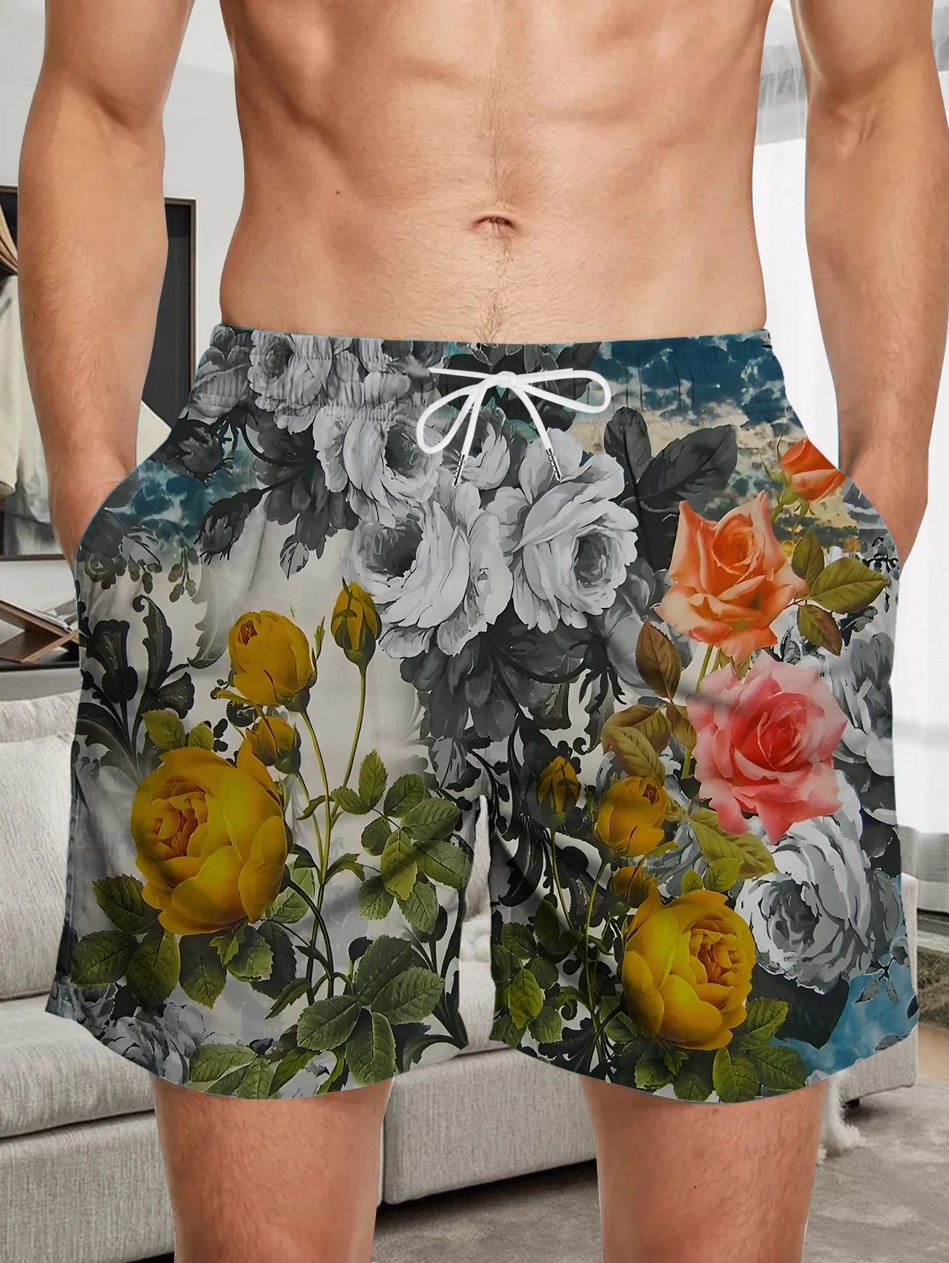 

Travel Beach Board Shorts Men Full Digital Print Quick Dry Lightweight Trousers
