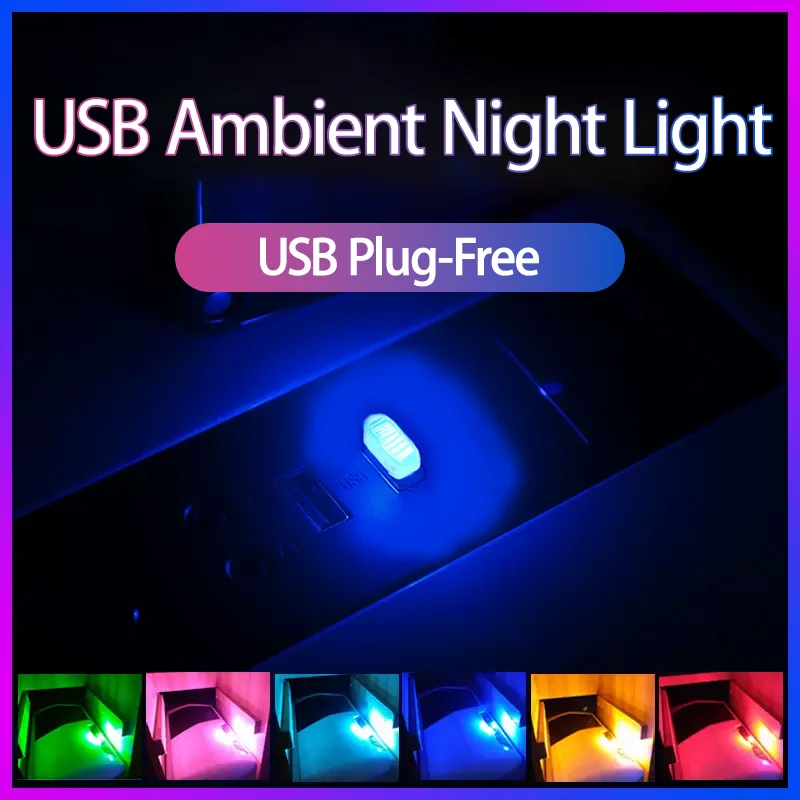 1-5 Pack Mini USB LED Ambient Light Car Interior Neon Decorative Light Plug and Play Emergency Light Portable Little Night Light