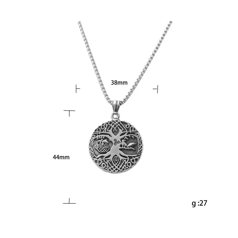 

Vintage Viking Tree of Life Yggdrasil Raven Pendant Stainless Steel Men's Necklace Chains Jewelry Accessories