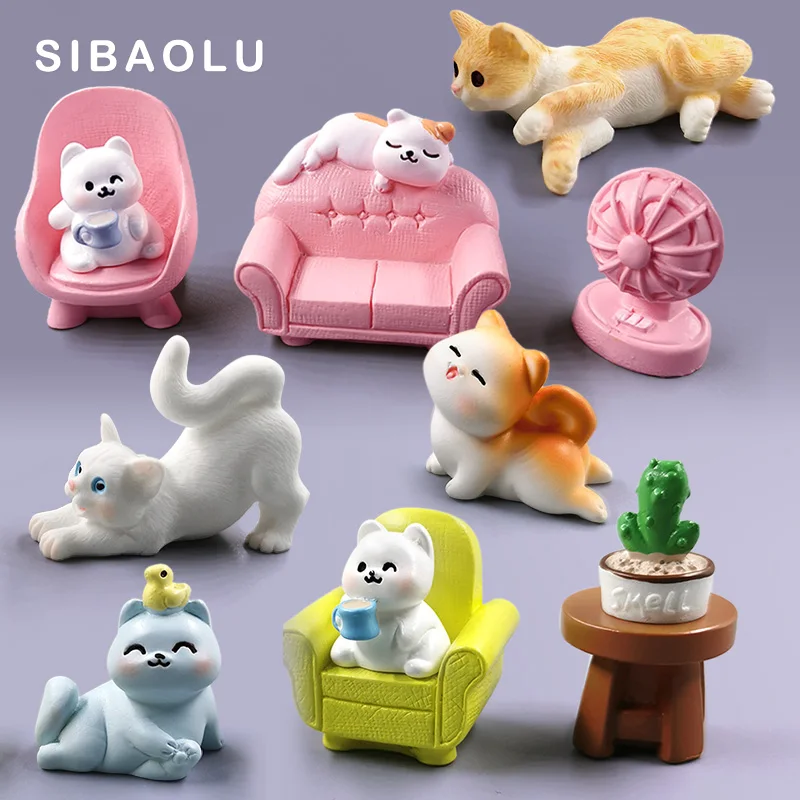 

2023 New Cute Cat Plant Sofa Figurine Diy Landscape Home Kawaii Room Decor Miniature Fairy Garden Decoration Accessories Modern