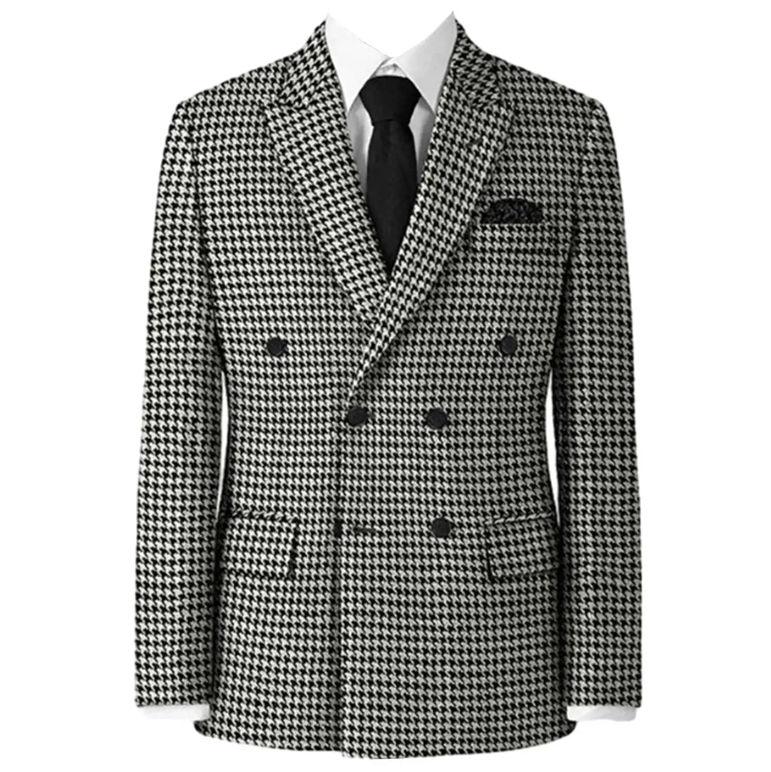 Plaid Blazer 2024 for Men 1 PCS Suit Jacket with Side Slit Slim Fit Houndstooth Checked Casual Coat 2024 Wedding（Only Coat）