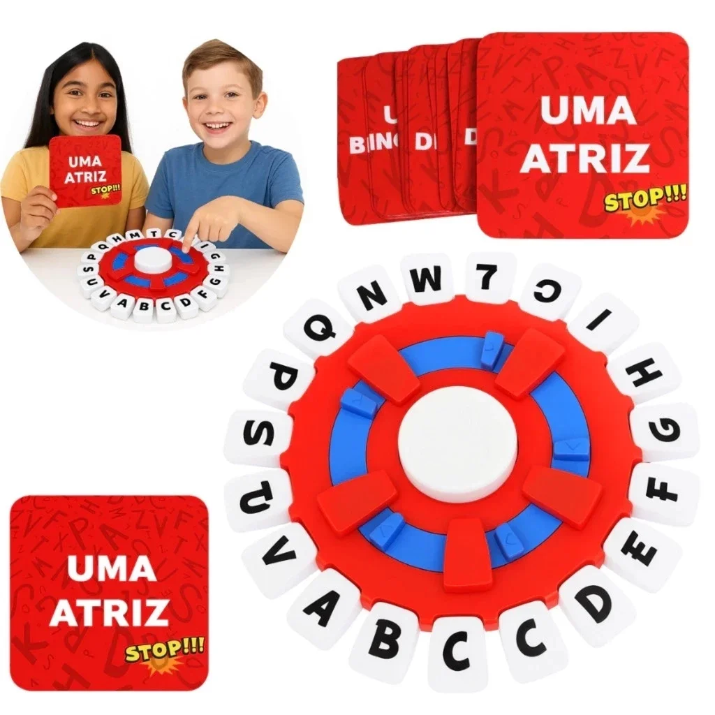 Jogo de Tabuleiro com Roda de Letras Bloqueável e Cronômetro 24cm - Desafio Rápido de Palavras para Festas
