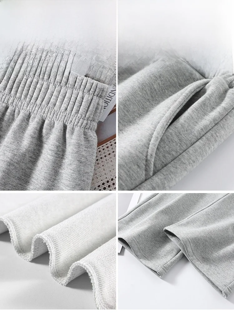 Fce 라인드 티 하이 웨이스트 플러스 사이즈 스포츠 와이드 레그 팬츠 여성 가을 겨울 따뜻한 루즈 캐주얼 스트레이트 롱 트라우저