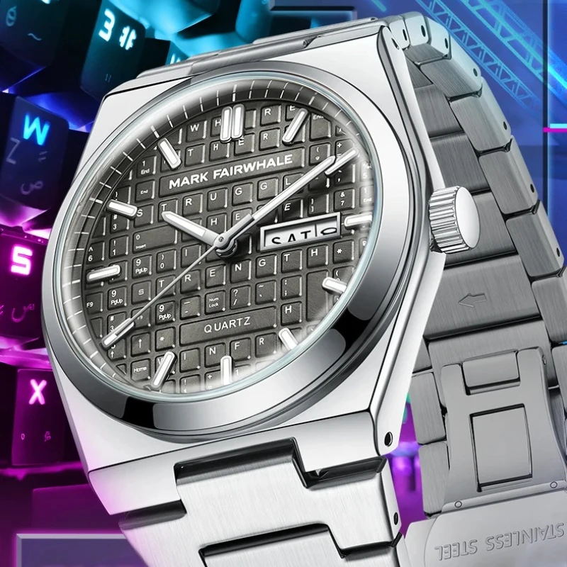 مارك فيرويل 5012 الأصلي لوحة المفاتيح الهاتفي الرجال ساعة الأعمال كوارتز ساعة اليد التقويم أسبوع عرض ساعات مقاومة للماء للرجل