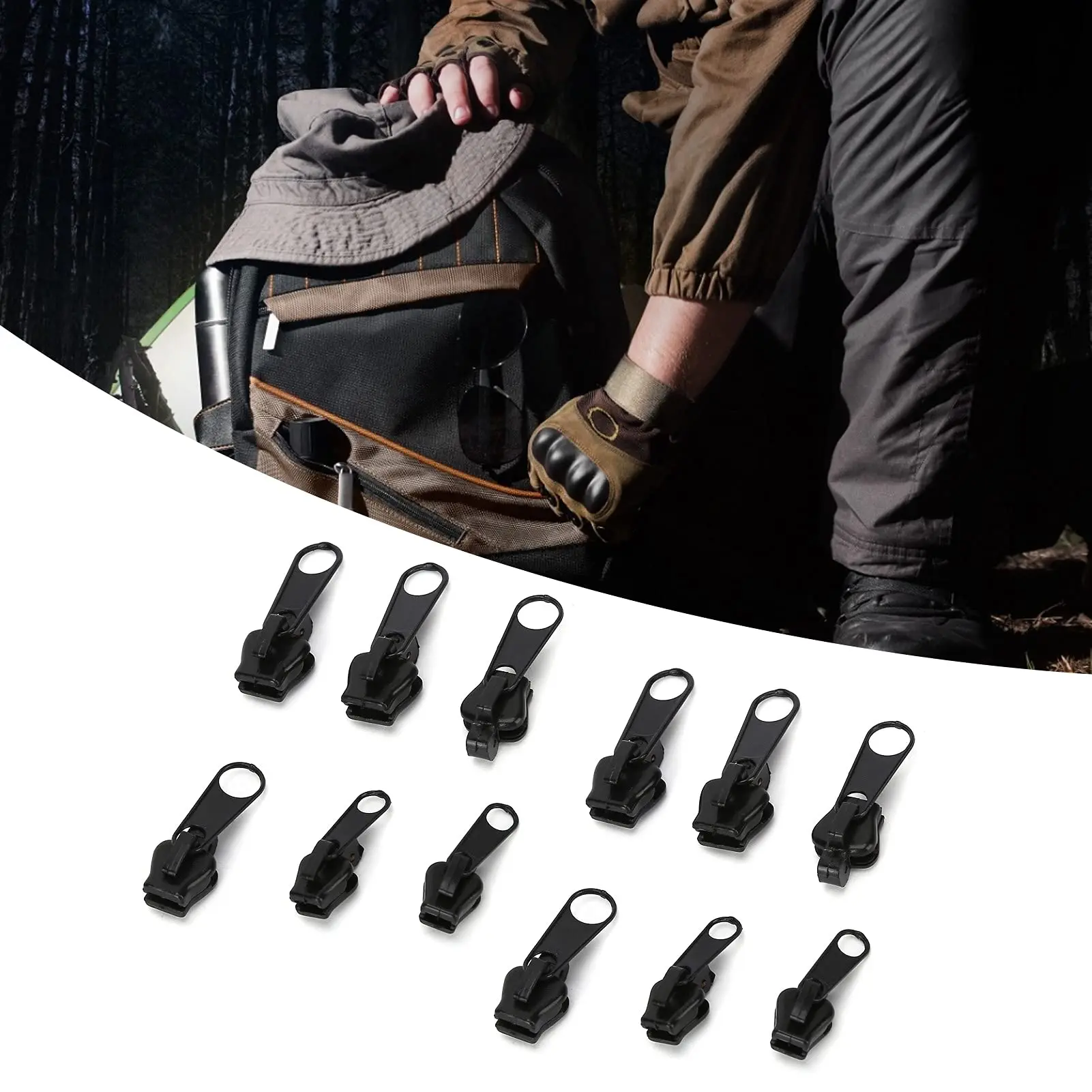 12個ブラックフィックスジッププラー、ジップスライダー修理インスタントキット、インスタントジッパーセット、フィックスジッパー取り外し可能なレスキュー交換パック、縫製用