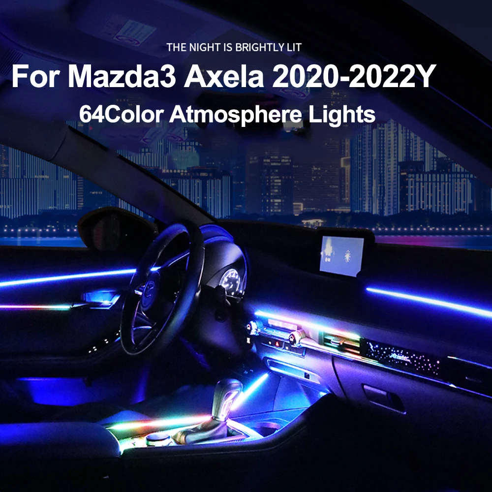 For Mazda3 Axela 2020 2021 2022 Car Neon Interior Door Ambient Light Lamp Decorative Lighting Automatic Conversion 64-color