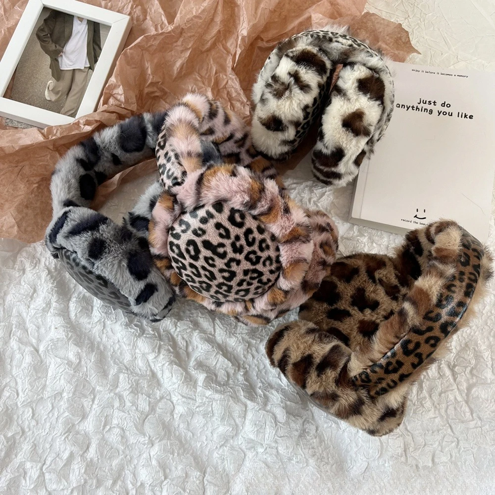 الشتاء النساء الفراء ليوبارد غطاء للأذنين الشتاء سميكة الدافئة Y2k اليابانية JK النساء غطاء للأذن حماية الدراجات سماعات الأذن اكسسوارات