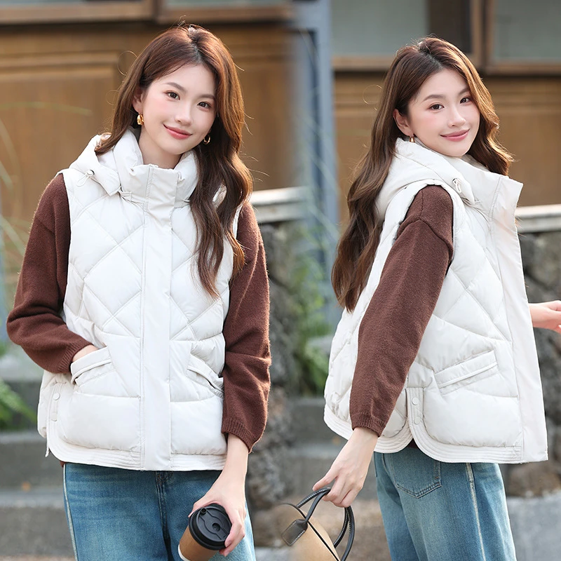 

Пуховый хлопковый жилет для женщин, новинка 2025 года, стильный темпераментный хлопковый жакет с воротником-стойкой, жилет, короткие жилеты на плечах, верхняя одежда с ромбовидной сеткой, топы
