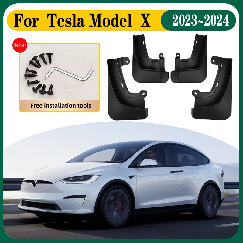 

4X Car Mud Flaps For Tesla Model X 2023 Accessories 2024 Auto Mudflap Splash Guards Front Rear Fenders Car Accessories Mudguards