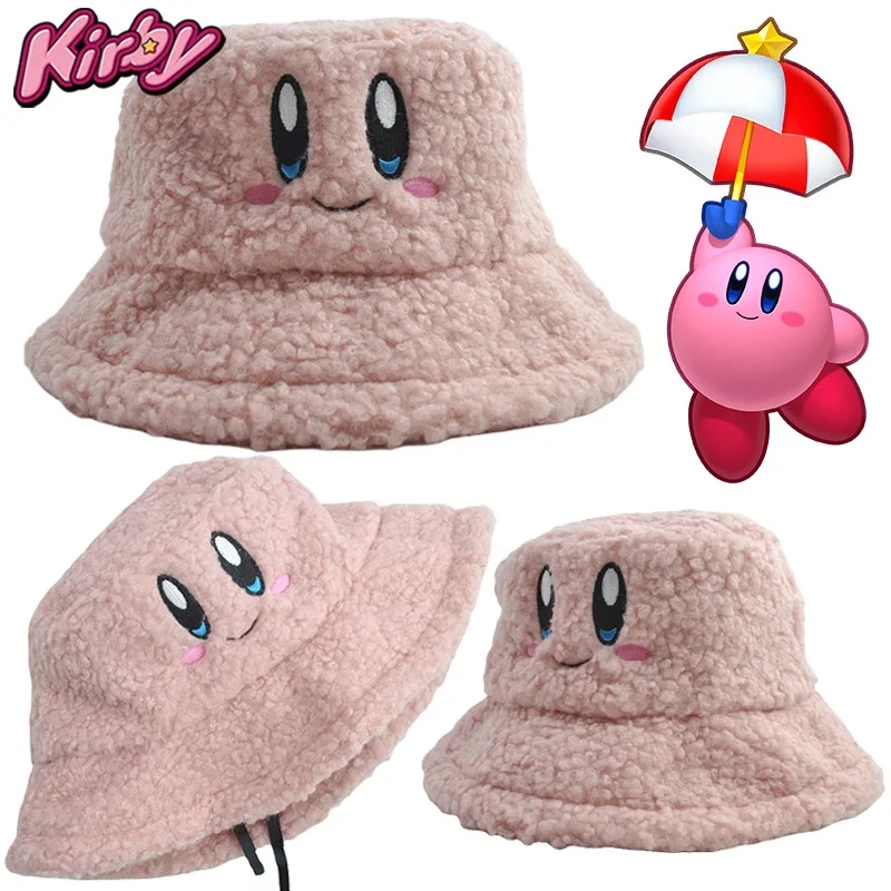 Kawaii Kirby Plush Bucket Hat for Women Man Winter Fisherman's Hat Y2K Lambswool Warm Fashions Bucket Hat Accessories Girls Gift