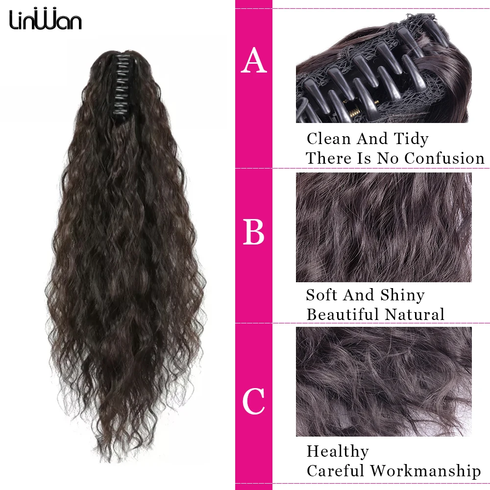 Linwan Syntheitc-Extensión de cola de caballo larga y ondulada para mujer, extensión de cola de caballo con Clip, pelo liso ombré falso Natural