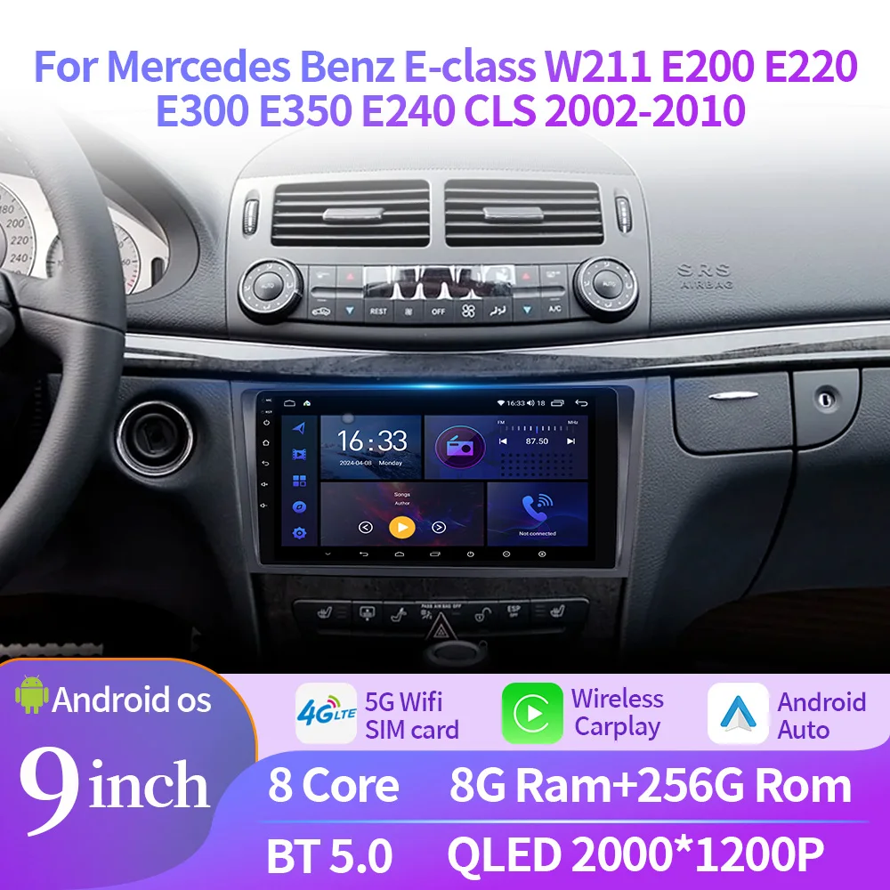 Per Mercedes Benz classe E W211 E200 E220 E300 E350 E240 CLS 2002-2010 autoradio Wireless Carplay 4G WIFI GPS Touch Screen Stereo