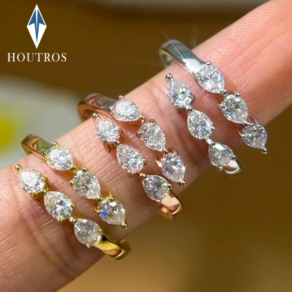 

3x4mm Pear Cut All Moissanite Engagement Rings 925 Sterling Silver Waterdrop Open Ring Wedding Bands for Women Fine Jewelry Gift