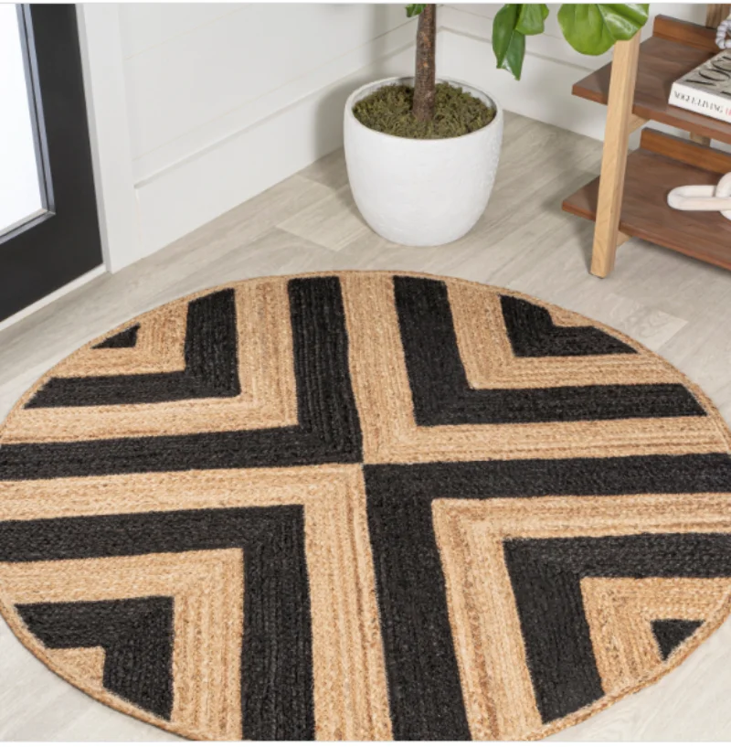 

Rug Natural Jute 100% Braided Style Area Rug Beige& Black Modern Rug Carpet Bedroom Prayer Mat Muslim