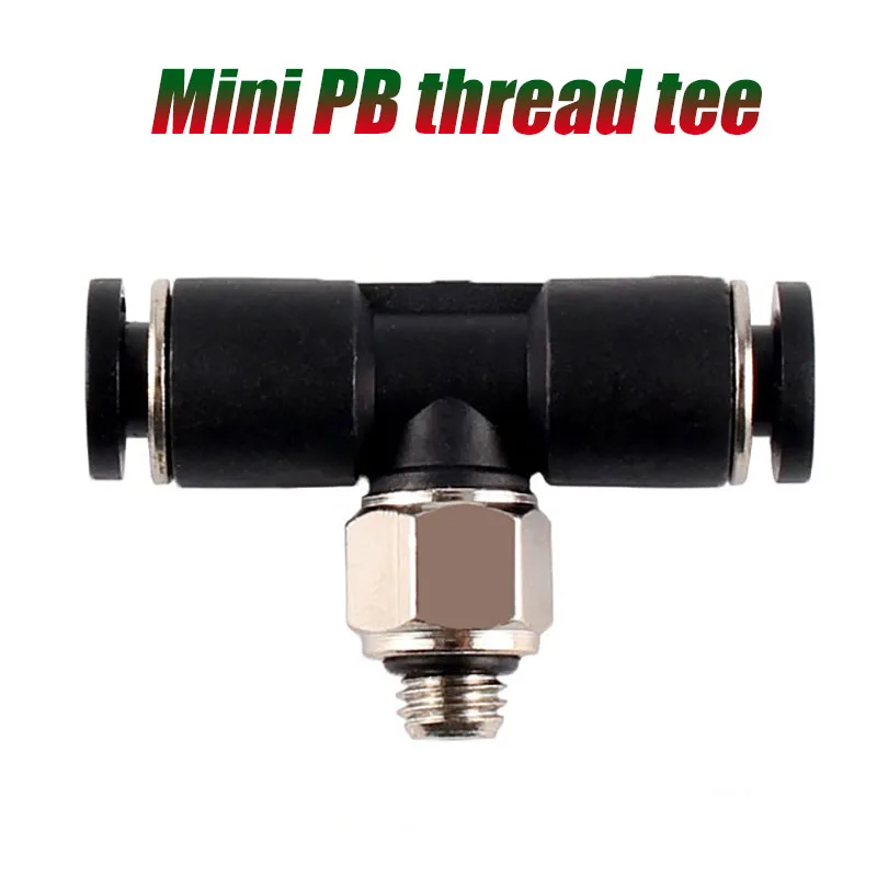 Pneumatic Air Pipe Connector Mini PB Thread Tee T-Shaped M3 M5 M6 Thread Connector 3 4 5 6mm Air Pipe Quick Connector