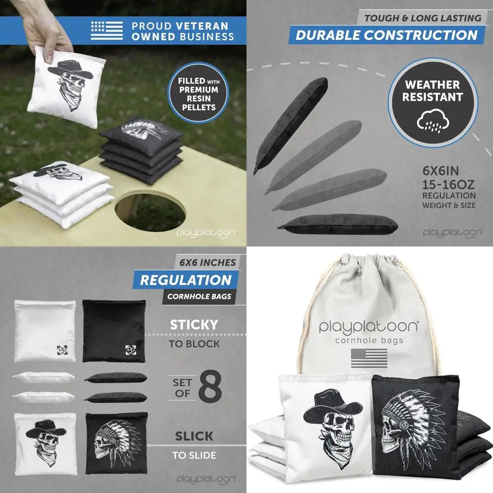 

Professional Cornhole Bags - Set of 8 Regulation All Weather Double Sided - Sticky Side/Slick Side Bean Bags for Pro Corn Hole G