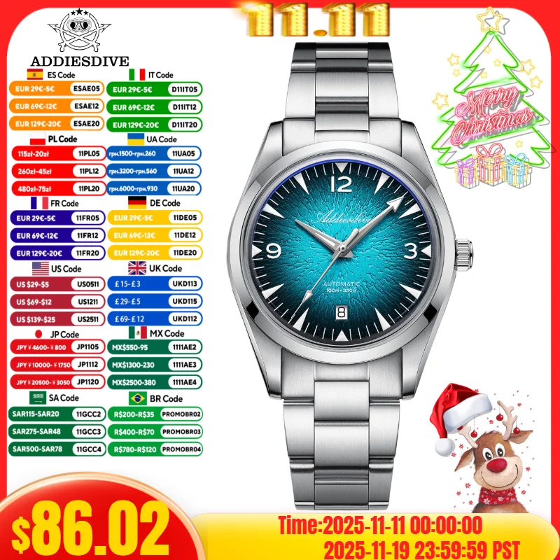 ADDIESDIVE 39mm Męski Zegarek Luksusowy AD2508 Luksusowy Mechanizm 8215 Stal 316L Wodoszczelność 100m Automatyczny Zegarek Mechaniczny Luminescencyjny
