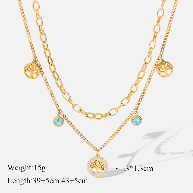 EILIECK 316L Edelstahl-Schmuck Mehrschichtige Halsketten mit grünem Steinanhänger für Damen Vintage Choker Halsketten-Accessoires – Detail 16