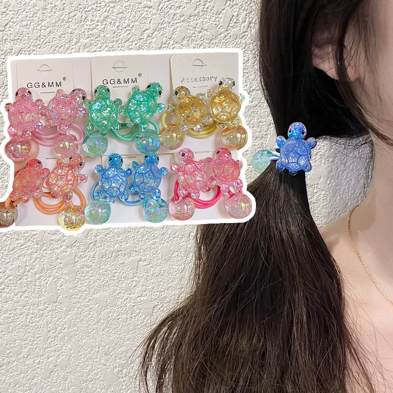 Turtle Hair Ties for Kids Cute Sparkling Elastic Ponytail Holders Korean Style High Elasticity Girls Headwear