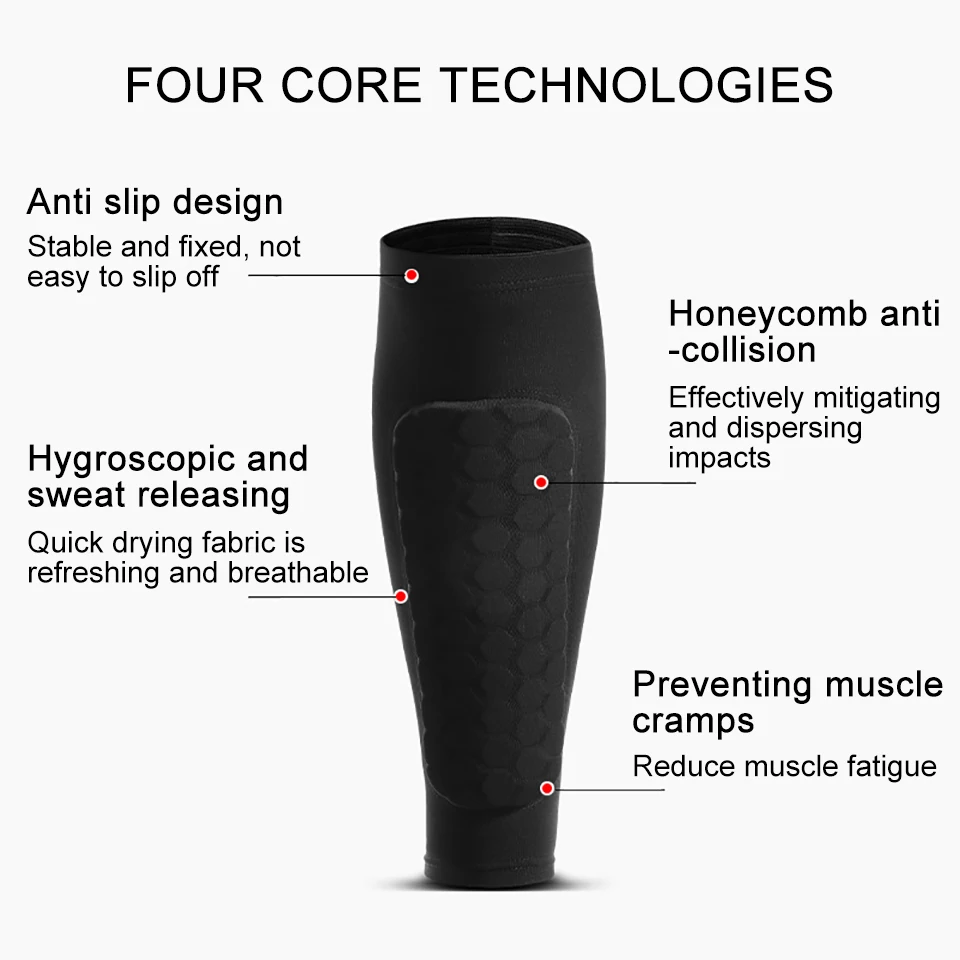 1Pcs Football Shin Guards Soccer Honeycomb Anti-collision Compression Legwarmers Sports Legging Gym Leg Calf Sleeves Women Men