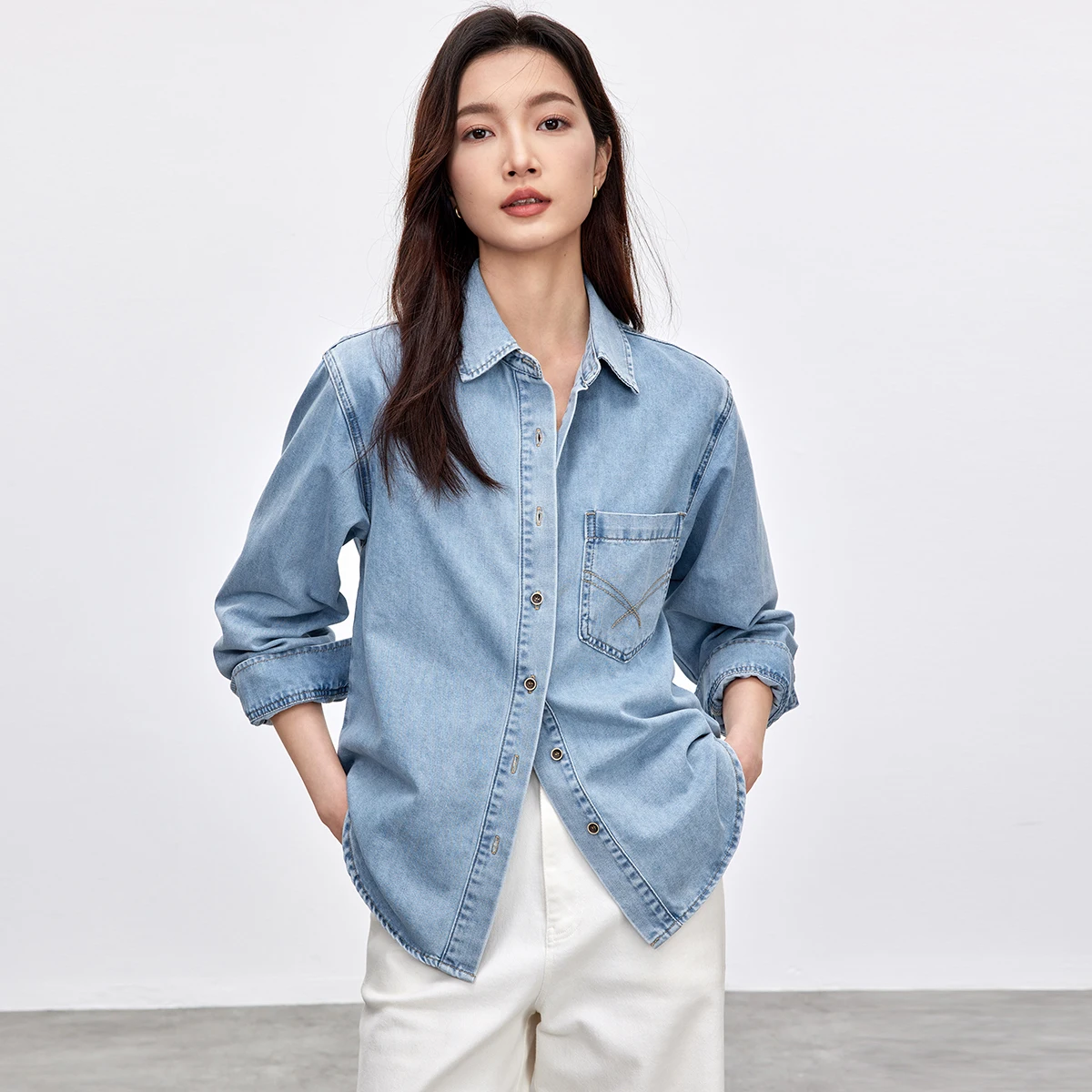 معطف نسائي غير رسمي من قماش الدنيم من SENTUBILA لخريف 2025 جديد فضفاض مناسب بكتف منسدل وسترات نسائية بأكمام طويلة W51W58819 #5