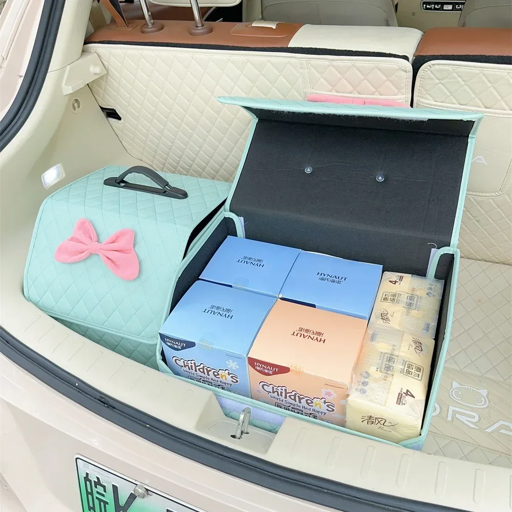 Novelty Auto Supplies-Cute Car Trunk Organizer for Women,Multiple Functional Car Supplies for Stowing Tidying Trunk Storage Box