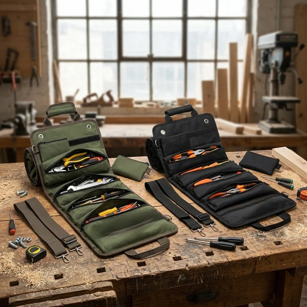Portable Tool Storage Solution Roll-Up Tool Bag Hand Tool Set Multiple Pockets Design Compact Lightweight Build