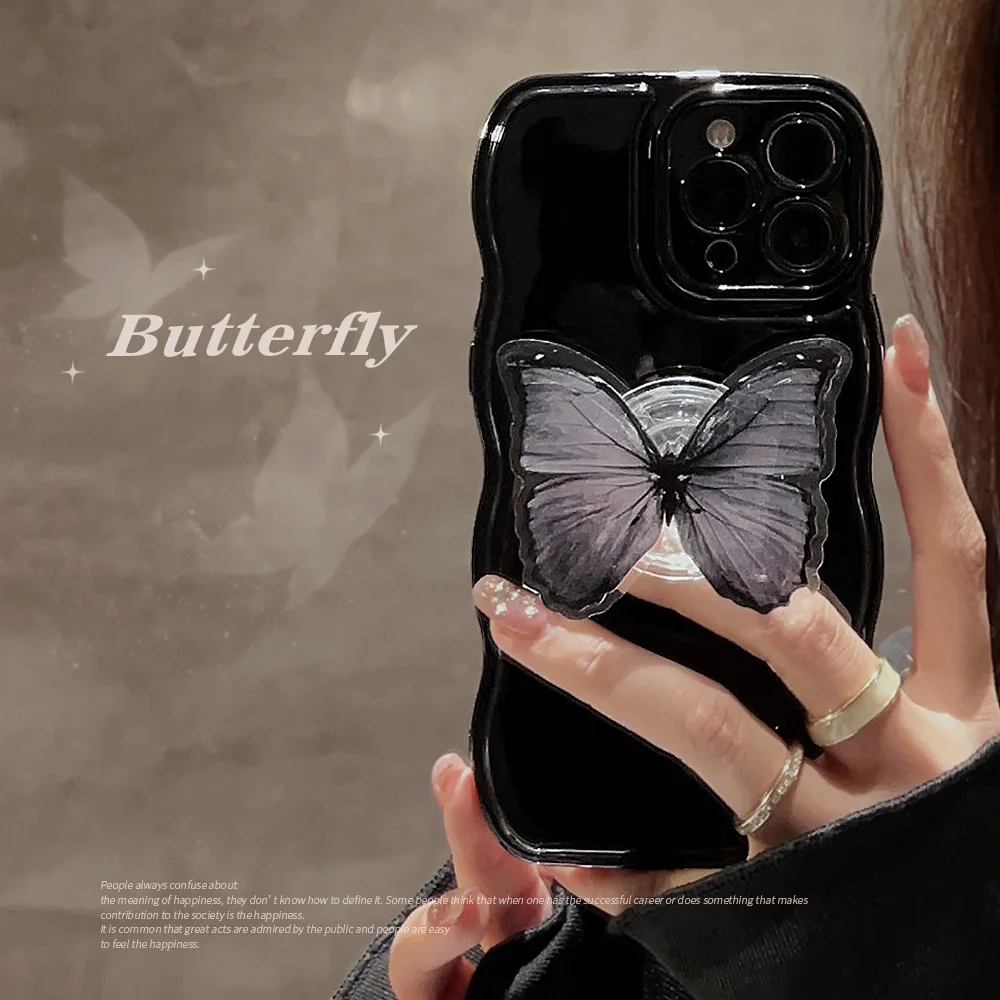 Colored cartoon air cushion wave+butterfly bracket Phone Case For iphone15 14 13 12 11 Pro Max  TPU Case Cover new products