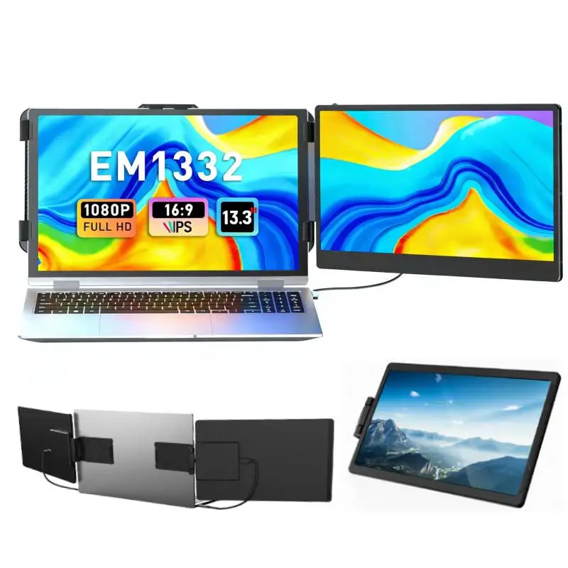 

13.3" IPS USB-C/HDMI Dual Screen 1920*1080P Secondary Screen FHD IPS Display Monitor EM1332 Laptop Plug & Play Screen Extender
