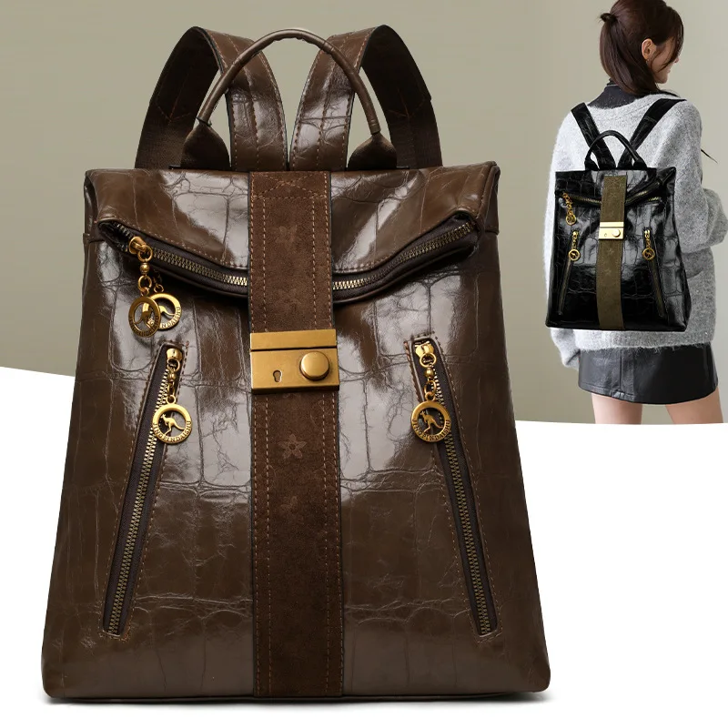 

2026 New Fashion Luxury High Quality Leather Travel Backpacks Women's Large Capacity Shoulder Bags Totes Notebook School Bag sac