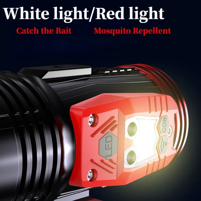 Powerful Night LED Fishing Flashlight Type-C Rechargeable Blue White Yellow Purple 4 Light Source Camping Handlamp with Bracket