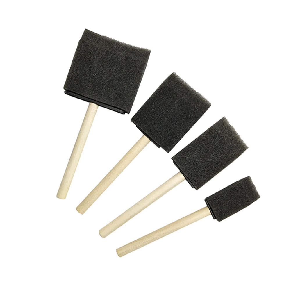4pcs Art Tool Glass Dust Cleaning Paint Wooden Handle Craft Foam Application Graffiti Glitter Glue Sponge Brush