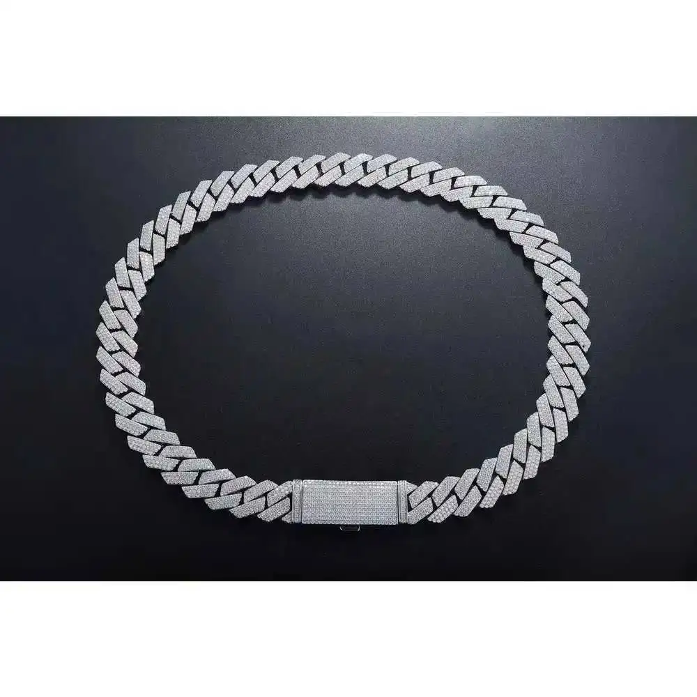 

Pass Diamond Tester 925 Silver Cuban Link Necklace Iced Out 6mm 2 Rows Hip Hop Vvs Moissanite Cuban Chain