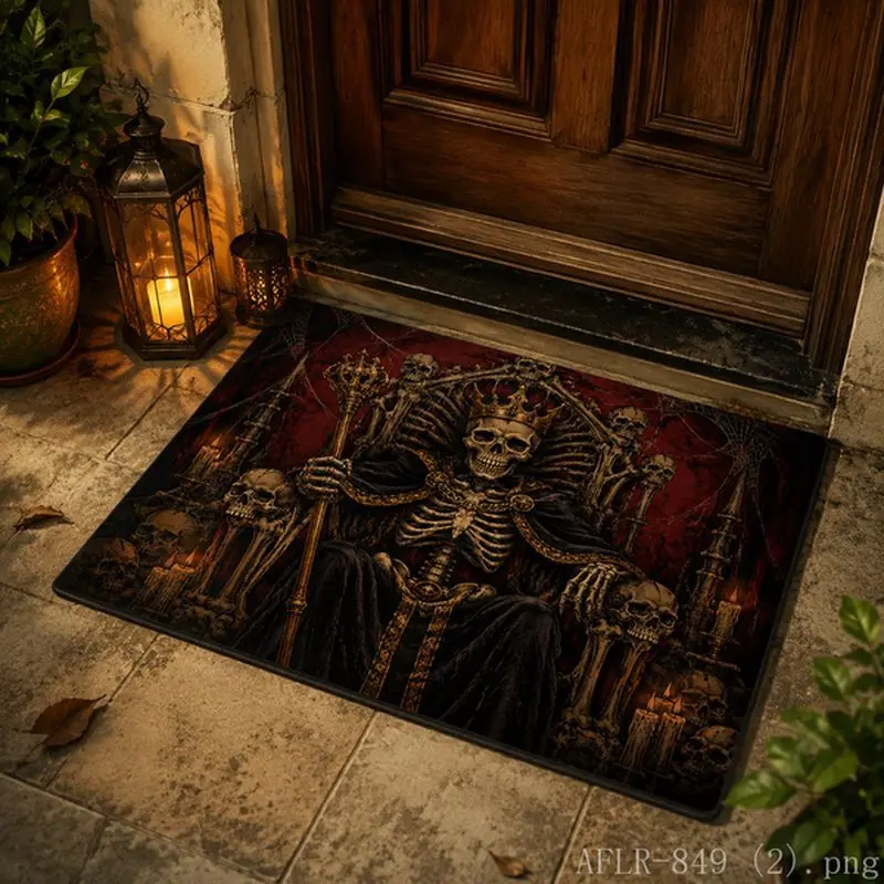 VIKAMA Halloween Dancing Skeleton Pumpkin Door Mat Non-Slip Floor Rug Porch Party Home Decor