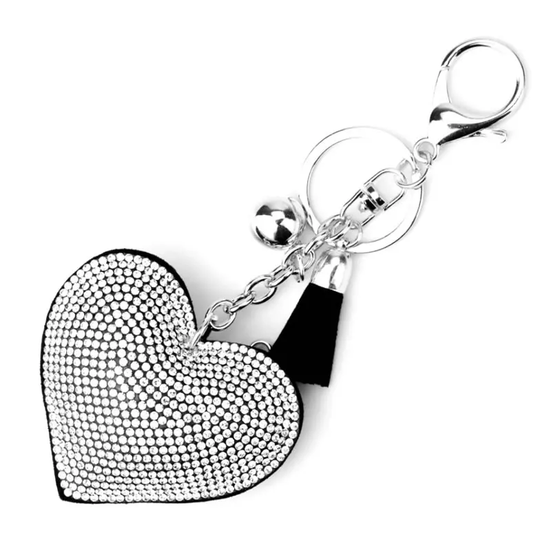 Rhinestone Heart Bell Pendant Keychain