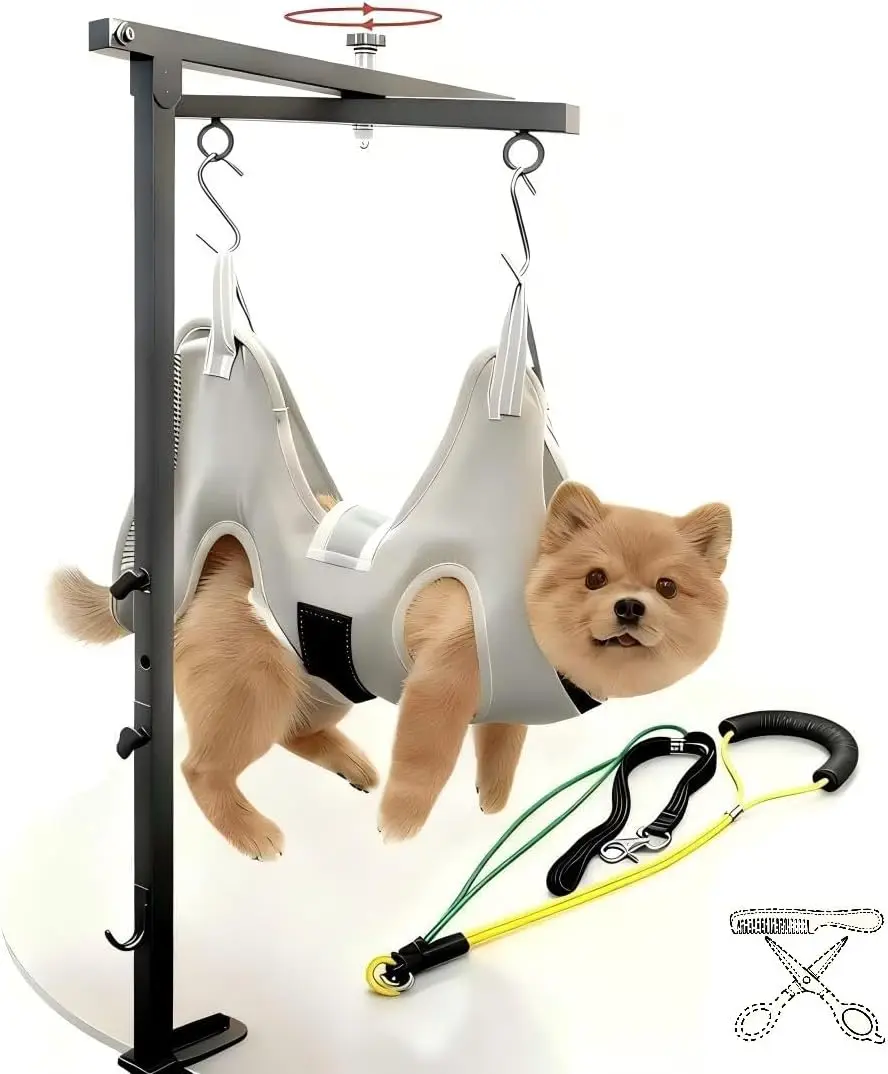 

360 Rotatable Dog Grooming Arm with Clamp,Foldable Adjustable Height Dog Grooming Table Arm with Hammock and Restraint Dog