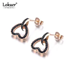 Lokaer Trendy Stainless Steel Mosaic CZ Crystal Heart Wedding Earrings For Women Gold Plated Ear Jewelry Engagement Gift E19071