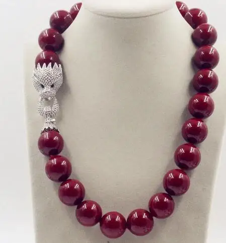 

Beautiful NEW Huge 14mm Genuine Red Shell Pearl Necklace 18" AAA Crystal Clasp