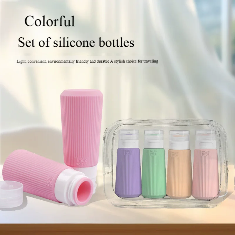 

Набор силиконовых дорожных бутылочек из 4 предметов — портативные герметичные косметические контейнеры для шампуня, лосьона, тональной основы (60 мл/90 мл)
