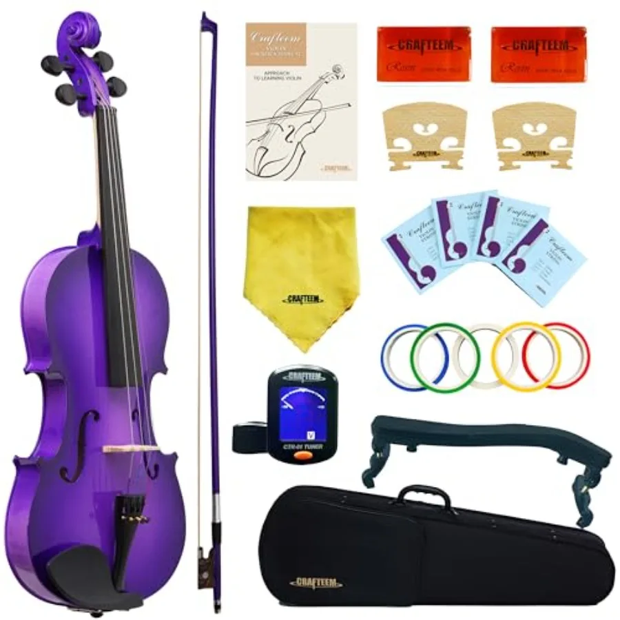 

1/4 Fiddle Purple Colored Premium Violin Outfit for Beginners Adults With 5 Color Fingering Tape Handcrafted Student Beginner V