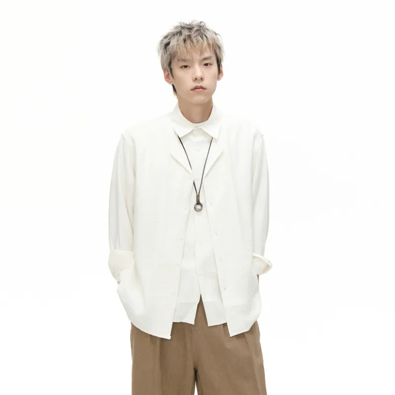 

SYUHGFA 2022, осенние мужские рубашки в корейском стиле, нерегулярный отложной воротник, однотонная повседневная мужская рубашка с длинными рукавами