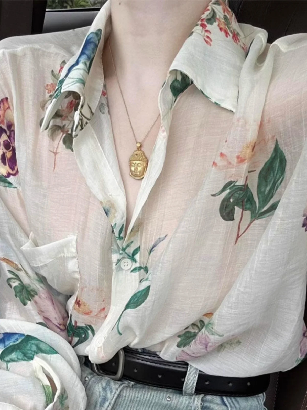 

Retro Floral Long Sve Women's irt Summer New Sle Faionable Anti-Aging Lightweight Sunscreen Thin Top Korean Sle St...