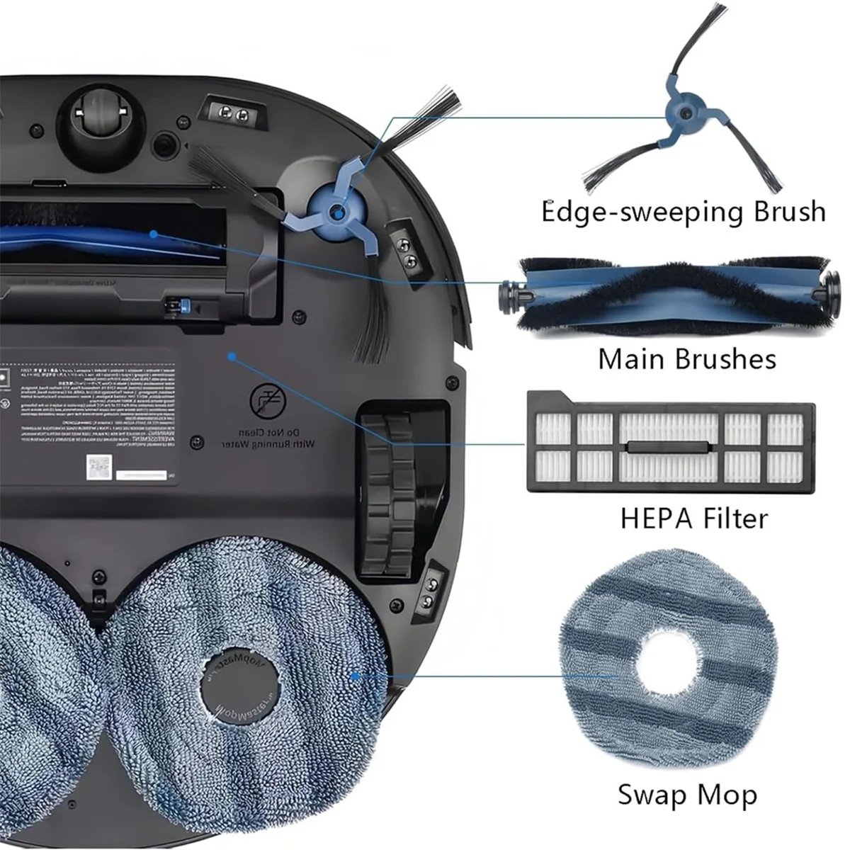 A47T For Eufy X10 Pro Omni:2 Main Brush,6 Mop Cloth,6 Side Brushes,4 HEPA Filters,8 Dust Bags,1 Cleaning Tools,1 Screwdriver