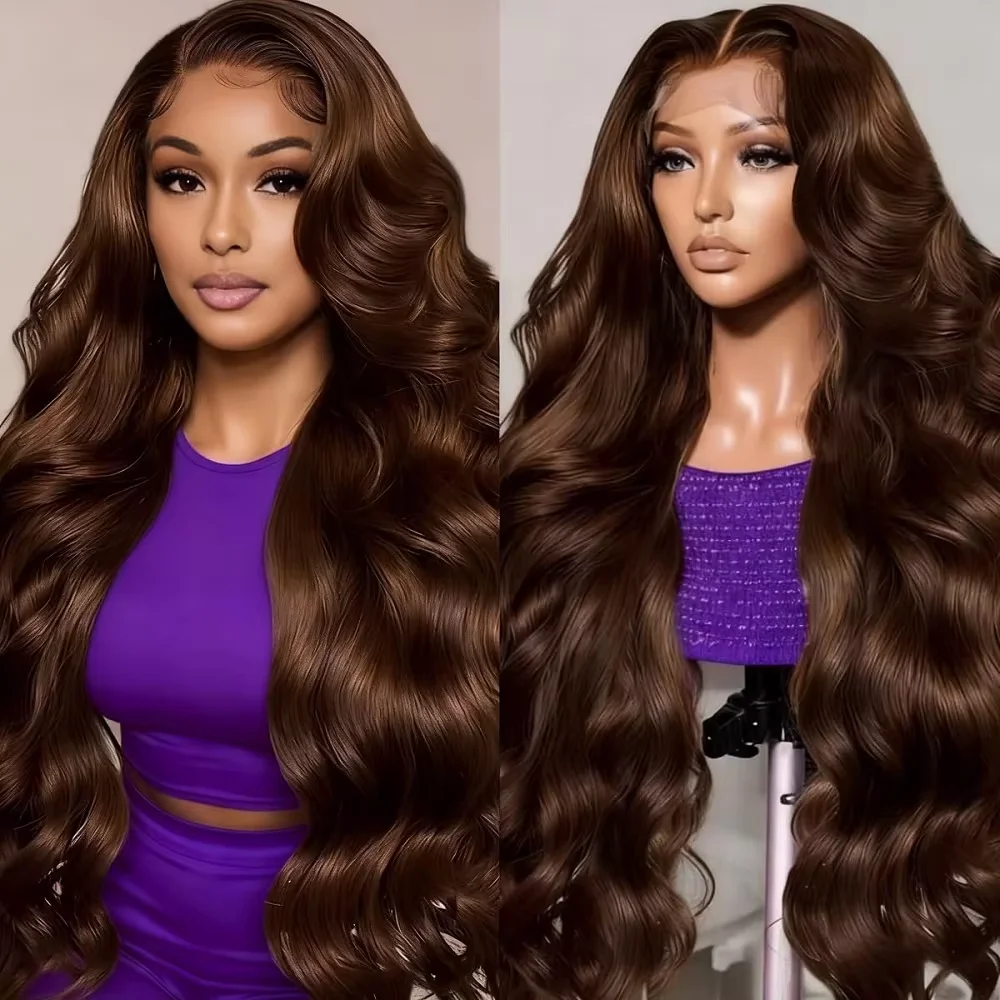 Chocolate Brown Wig Body Wave 13x6 HD Lace Frontal Wigs Human Hair Brazilian 13x4 HD Lace Front Human Hair Wigs For Women  13x4 Chocolate Brown Body Wave Lace Front Wig 13x6 HDTransparent Lace Frontal Wig