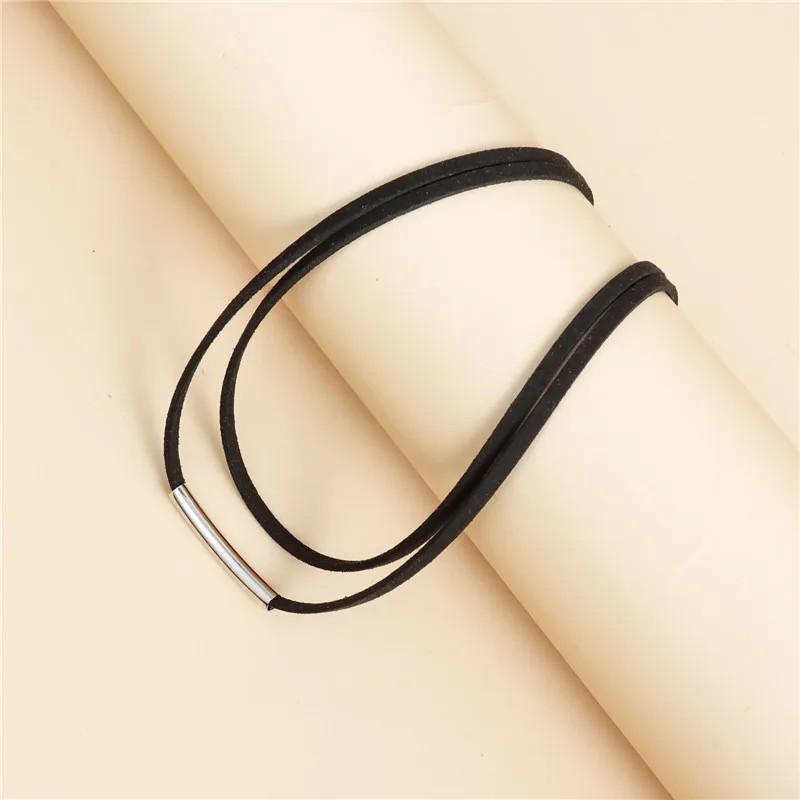 الأزياء أنبوب المخملية المختنق قلادة للنساء الحد الأدنى الترقوة مجوهرات السيدات الأسود طبقة مزدوجة القلائد القصيرة الملحقات