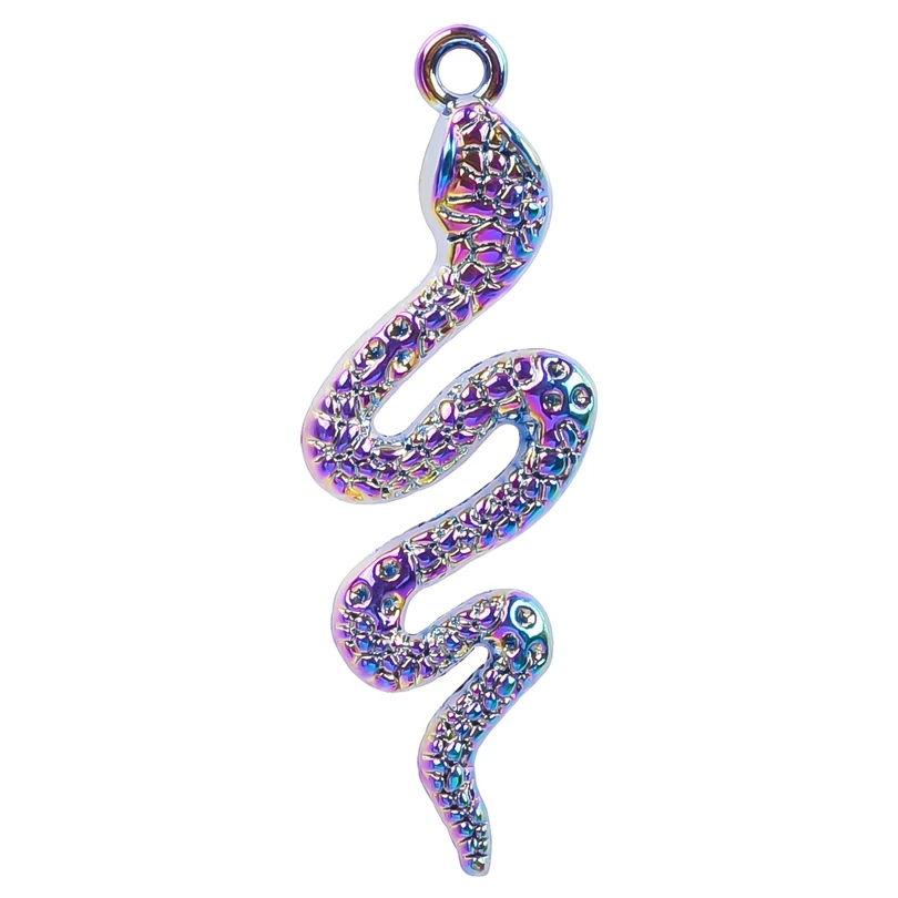 5pcs/Lot Fashion Rainbow Color Snake Charms Alloy Animal Pendant For Necklace Earrings Bracelet Jewelry Making DIY Accessories