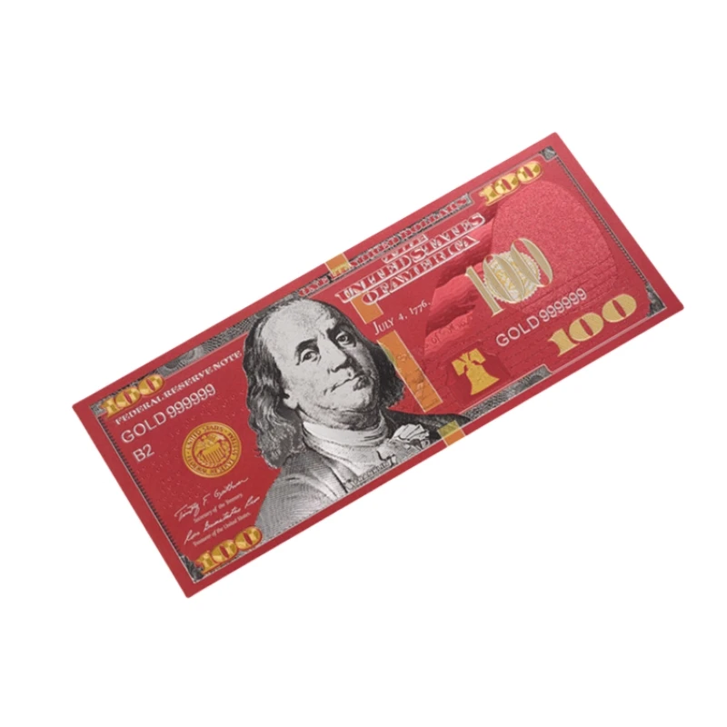 10pcs New Design For America Banknote Red 100 Dollar Banknote in 24k Black Gold Plated Money For Collection