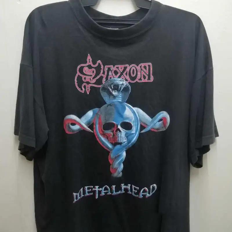 Rock Band Tour Saxon Metalhead Black T Shirt Adult Cotton