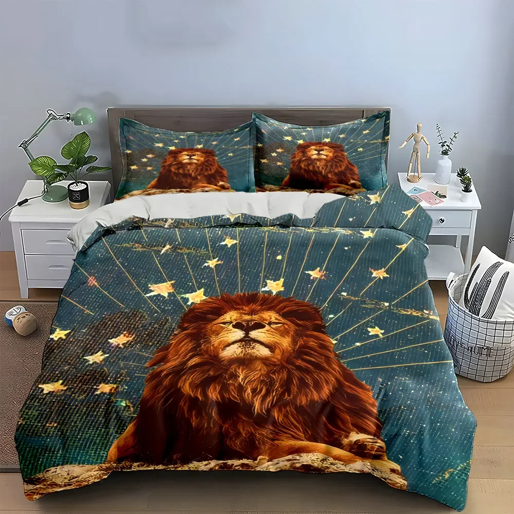 Lion King Art Decor Set Soft Comfortable Duvet Cover Bedding Set Included 1*Duvet Cover & 2*Pillowcases, gift